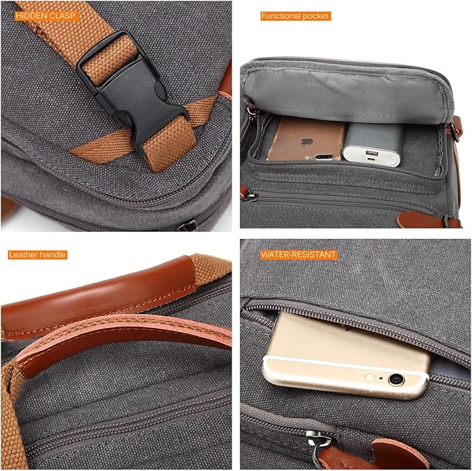 CoolBELL Convertible Backpack Messenger Shoulder Bag Laptop Case Business Briefcase Multi-Functional Travel Handbag Fits 17.3 Inch Laptop for Men/Women (Canvas Dark Grey)