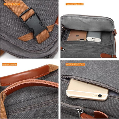 CoolBELL Convertible Backpack Messenger Shoulder Bag Laptop Case Business Briefcase Multi-Functional Travel Handbag Fits 17.3 Inch Laptop for Men/Women (Canvas Dark Grey)