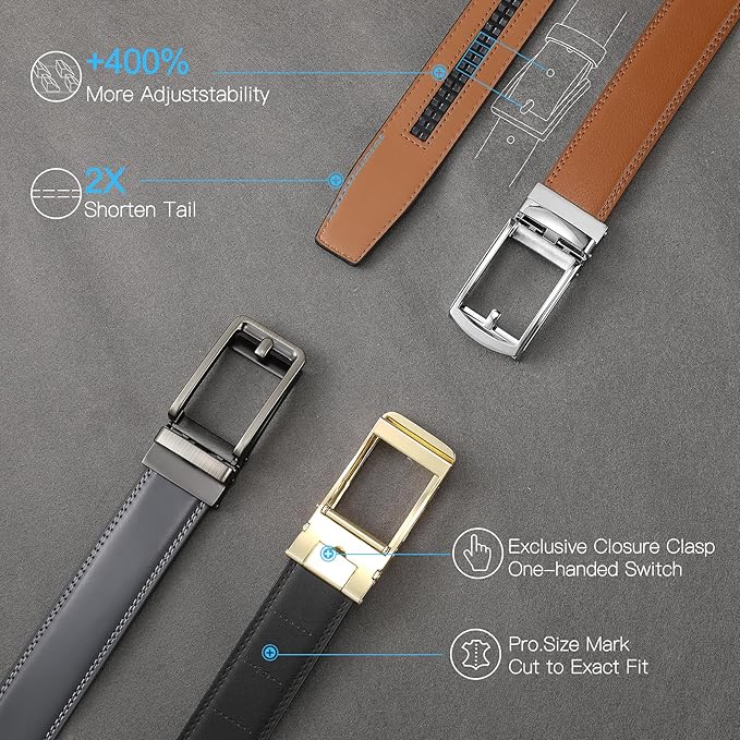 SENDEFN Men's Leather Dress Casual Belt 1 3/8" Automatic Adjustable Click Buckle Belts with Gift Box
