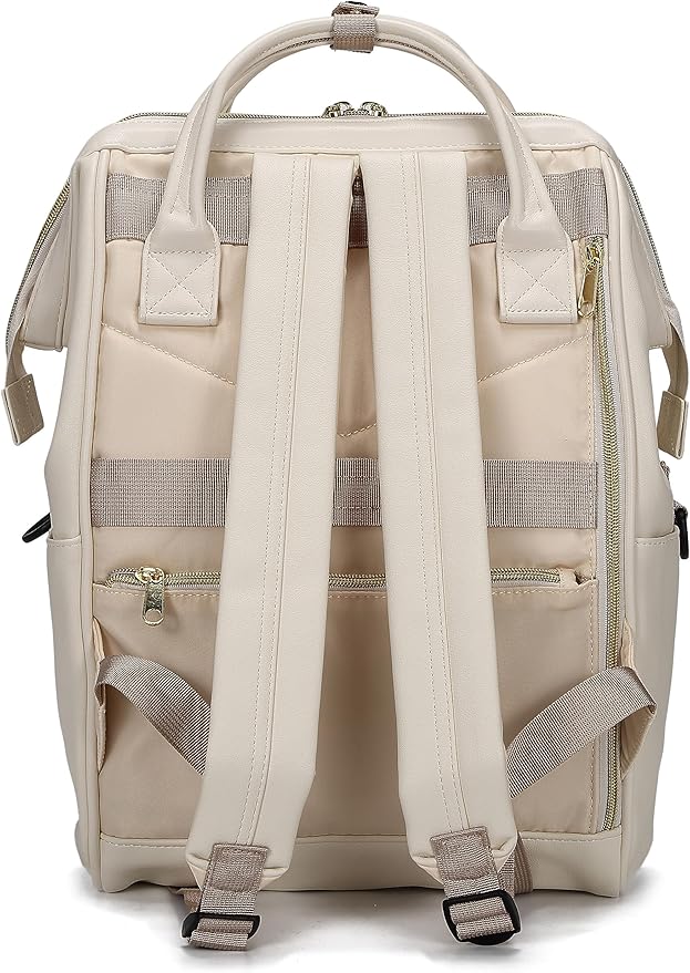 Kah&Kee Leather Backpack for Women and Men 15-inch Laptop Bag | Teacher Professional, Diaper Bag Backpack, Ideal for Work, School, Nurse, College & Travel (Ivory II, Medium)