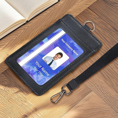 Leather Badge Holder with Adjustable Lanyards,Swivel Metal Clasp for Offices, Staff, Students, Employees(Black)