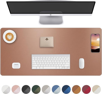 Leather Desk Pad Protector,Desk Mat,Large Mouse Pad, Non-Slip Desk Pad, Waterproof PU Leather Desk Blotter Mat, Desk Cover for Office and Home (Gold, 36" x 17")