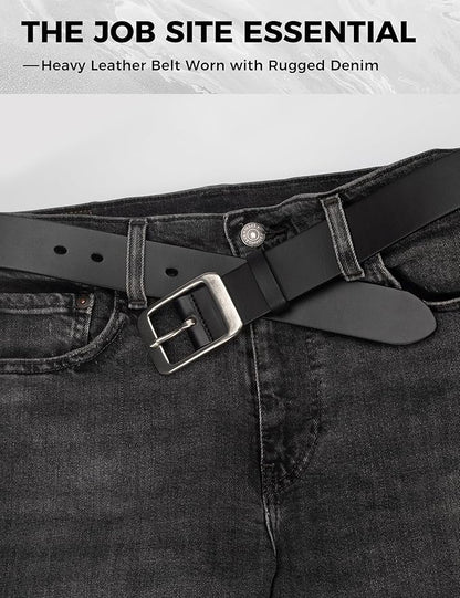 Mens Heavy Duty Full Grain Leather Belt - 1 1/2 Italian Genuine Leather with Sturdy Buckle for Jeans Casual Pants