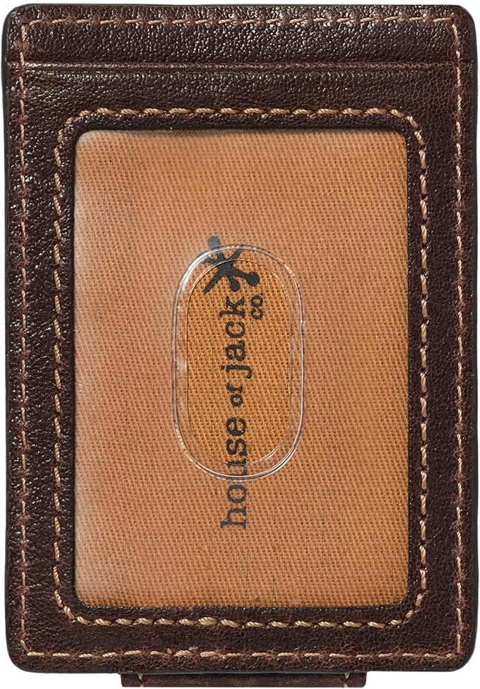 House of Jack Co. Corbin Slim Money Clip Wallet for Men, Strong Magnetic Clip with Exterior ID Window, Full Grain Cowhide Leather Front Pocket, Brown
