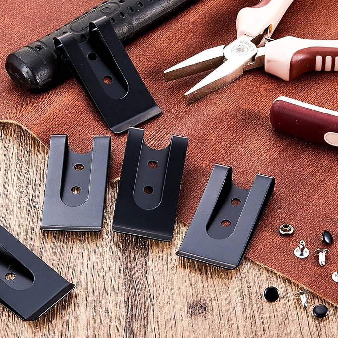 Frienda 10 Pcs Metal Belt Clip Buckle Spring Hook Belt Clip with 10 Pairs Rivets for Bag Leather DIY(Black)