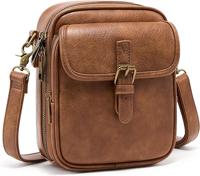 Small Messenger Bag Vegan Leather Crossbody Bag for Women Men, Vintage Cross Body Shoulder Purse with Card Slots