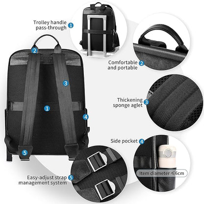 Colins Keirs Large Black Leather Backpack for Men, Minimalist Luxury Executive Computer Backpack for Men, 17.3 Inch Genuine Leather Laptop Backpack for Travel Work Business