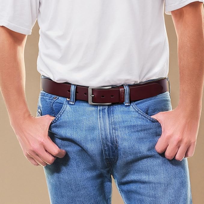 Buffway Men’s Full Grain Leather Belt – Solid One-Piece Leather, 1.5” Wide for Jeans & Business Casual, Gift Box Included