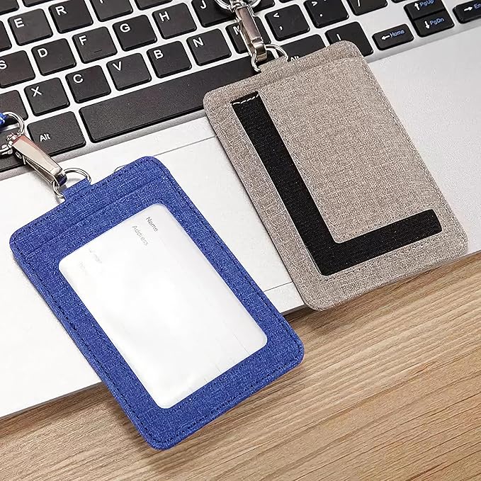 PU Leather ID Badge Holder with Clear Window, Vertical ID Card Holder, Dual Card Slots, 1-Pack Card Holder, 4 Colors