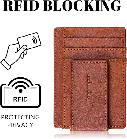 Toughergun Slim Wallet for Men RFID Blocking Money Clip, Minimalist Front Pocket Credit Card Holder, Magnetic Thin Mens Wallets with ID Window