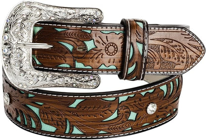 INOGIH Adjustable-Vintage-Western-Cowboy-Belt Women Men - Cowboy-Style Engraved-Buckle Belt for Jeans Pants Dresses