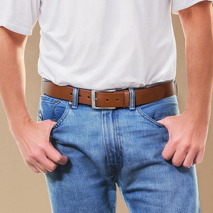 Buffway Men’s Full Grain Leather Belt – Solid One-Piece Leather, 1.5” Wide for Jeans & Business Casual, Gift Box Included