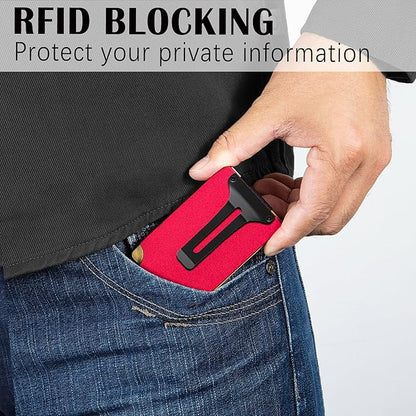 Slim Wallet for Men,RFID Blocking Minimalist Metal Wallet, Money Clip/Cash Holder, Front Pocket Aluminum Credit Card Holder, Ideal Gift for Men,Matt Red