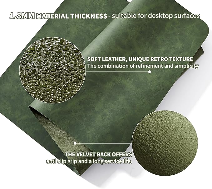 RENMTURE Large Mouse Pad and Keyboard Wrist Rest, Desk Pad for Keyboard and Mouse, Large Gaming Mouse Pad with Wrist Support, Desk Mat for Work and Gaming (Dark Green)