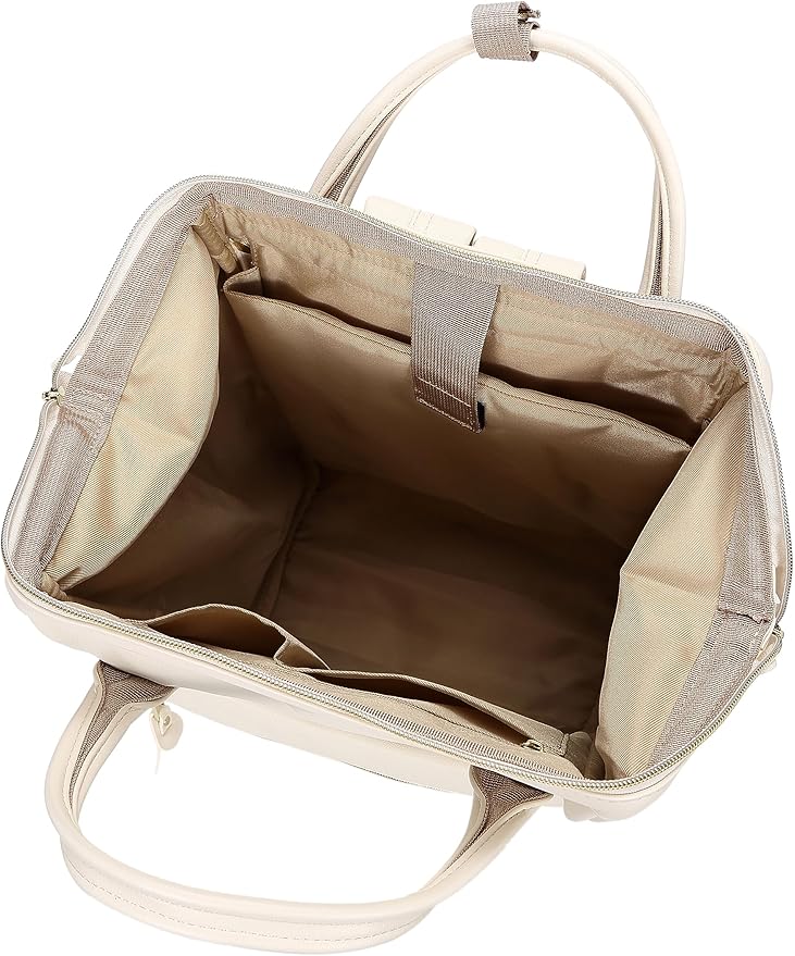 Kah&Kee Leather Backpack for Women and Men 15-inch Laptop Bag | Teacher Professional, Diaper Bag Backpack, Ideal for Work, School, Nurse, College & Travel (Ivory II, Medium)