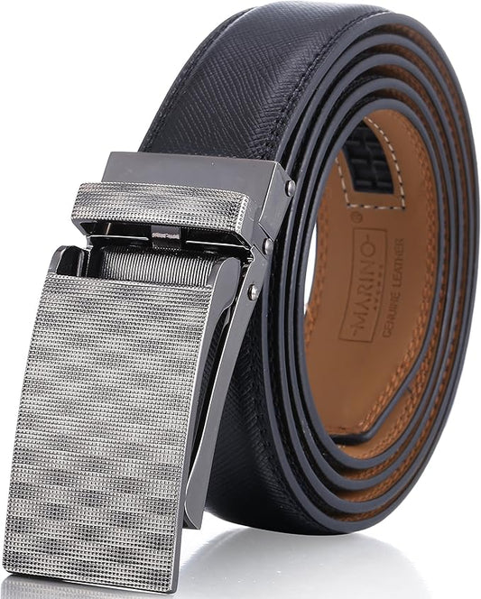 Marino Avenue Ratchet Belt for Men. Adjustable Leather Dress Belt with 38 Easy to Click Into Place Ratchet Closures.