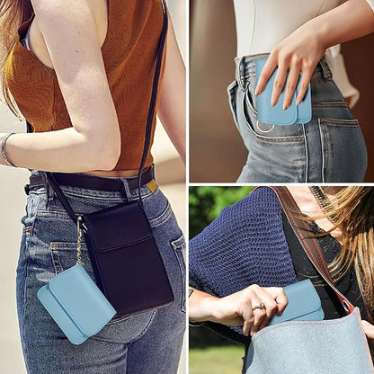 Women Small Wallet RFID Blocking Slim Wallet with Coin Pocket Tri-Fold Credit Card Holder with ID Window and Keychain (Blue)