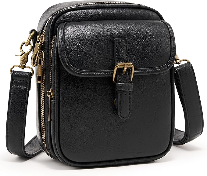 Small Messenger Bag Vegan Leather Crossbody Bag for Women Men, Vintage Cross Body Shoulder Purse with Card Slots