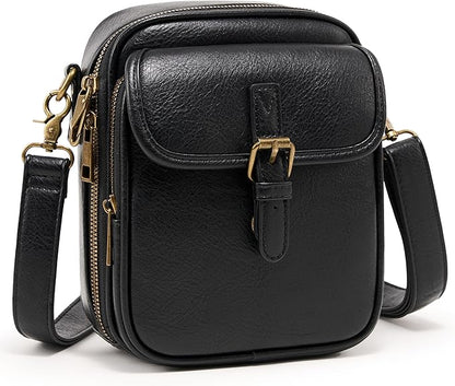 Small Messenger Bag Vegan Leather Crossbody Bag for Women Men, Vintage Cross Body Shoulder Purse with Card Slots