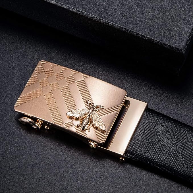 Dubulle Designer Ratchet Belt for Men Leather Fashion Adjustable Automatic Buckle Sliding Removable Dress Casual