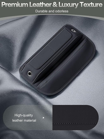 Universal Fit Premium Leather Car Seat Gap Filler Organizer, Center Console Organizer with Card Slots, Clever Gifts for Car SUV Truck Owners (Black, 2 Pack)