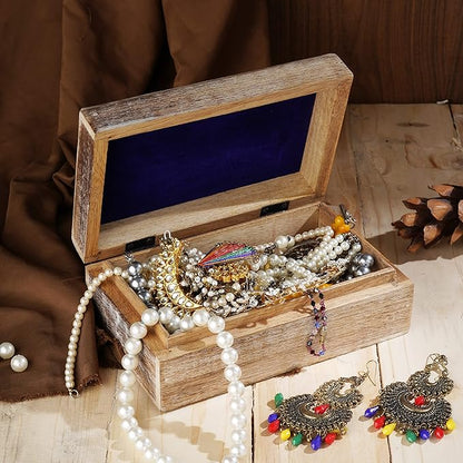 Ajuny Wooden Jewelry Box floral and Diamond Carvings Handmade Decorative Brown and White Storage Box Multipurpose Organizer Trinket Holder Case Unique Gifts for Men & Women