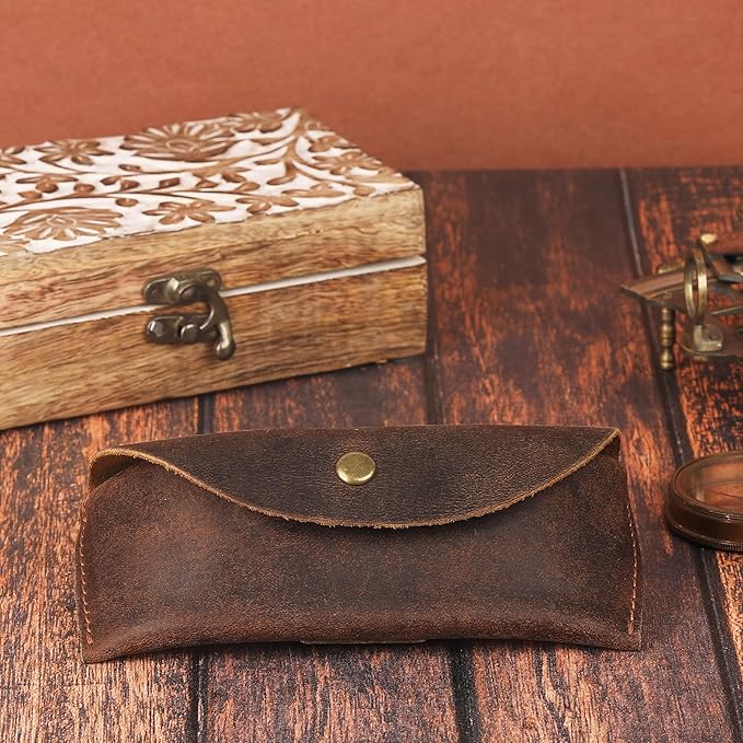 Leather Sunglasses Case Genuine Eyeglass Holder Reading Glasses Protector Vintage Eyewear Storage for Men and Women