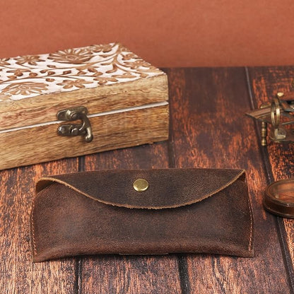 Leather Sunglasses Case Genuine Eyeglass Holder Reading Glasses Protector Vintage Eyewear Storage for Men and Women