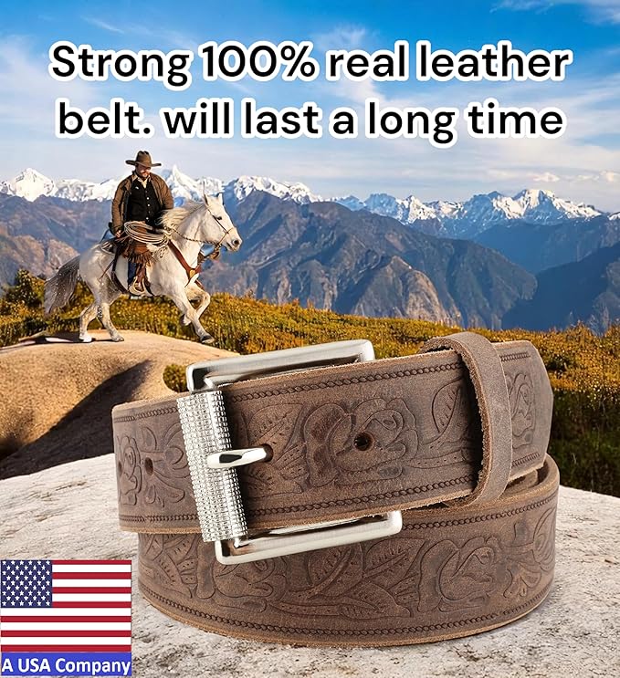 F&L CLASSIC Men's full Grain Vintage Distressed leather Belt,easy to change Roller buckle,1.5" Wide,USA,