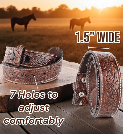 F&L CLASSIC Western Belt without buckle for men – Full Grain Leather Cowboy Belts for jeans - One Piece Leather strap belt