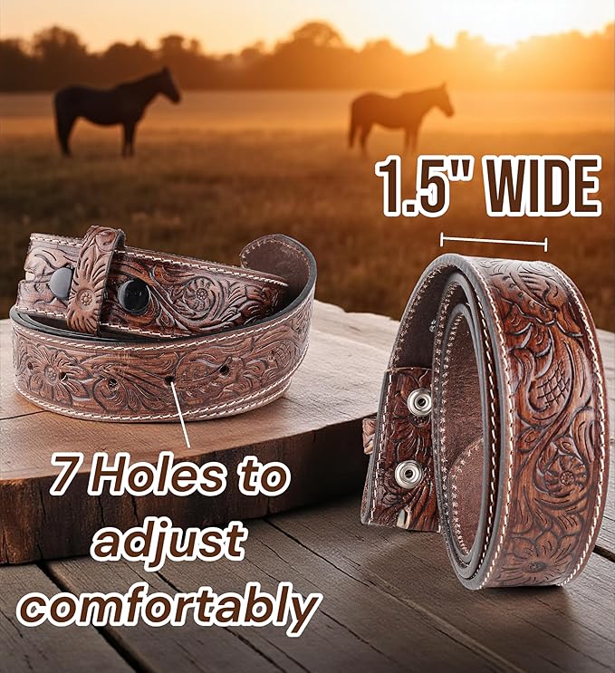 F&L CLASSIC Western Belt without buckle for men – Full Grain Leather Cowboy Belts for jeans - One Piece Leather strap belt
