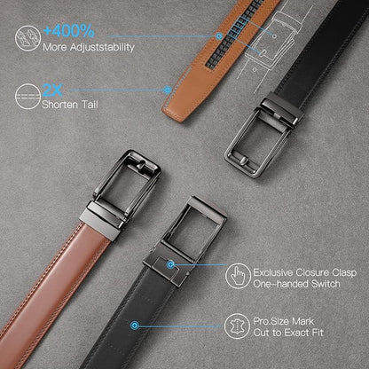 SENDEFN Men's Leather Dress Casual Belt 1 3/8" Automatic Adjustable Click Buckle Belts with Gift Box