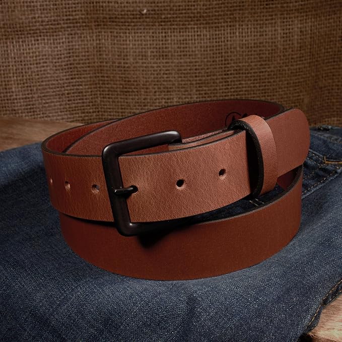Men's Leather Belt, Made in USA, Full-Grain Leather, Casual Everyday Wear Belts, Amish Handmade 1.5" Width