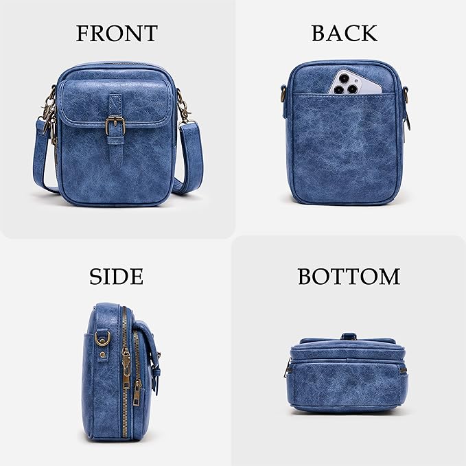 Small Messenger Bag Vegan Leather Crossbody Bag for Women Men, Vintage Cross Body Shoulder Purse with Card Slots