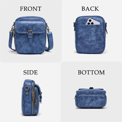 Small Messenger Bag Vegan Leather Crossbody Bag for Women Men, Vintage Cross Body Shoulder Purse with Card Slots
