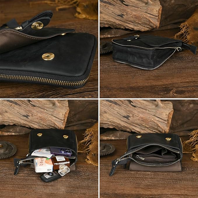 Le'aokuu Mens Genuine Leather Small Messenger Shoulder Satchel Phone Pouch Belt Waist Bag Pack