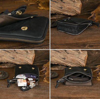Le'aokuu Mens Genuine Leather Small Messenger Shoulder Satchel Phone Pouch Belt Waist Bag Pack