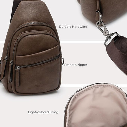 Alldaily Large Sling Bag for Women Crossbody Purse Leather Fashionable Trendy Chest Bag for Travel, Fanny Pack (Chocolate)