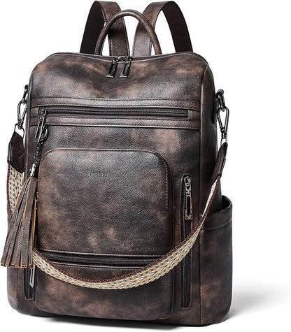 Shrrie Vegan Leather Laptop Backpack for Women 15.6 inch Work Backpack Fashion Travel Backpack Purse for Travel College Work