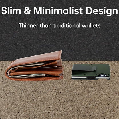 Minimalist Slim Wallet for Men,RFID Blocking Metal Wallet,Aluminum Credit Card Holder & Money Clip 12-15 Cards,Slim Rfid Front Pocket Mens Wallet,Matt Green