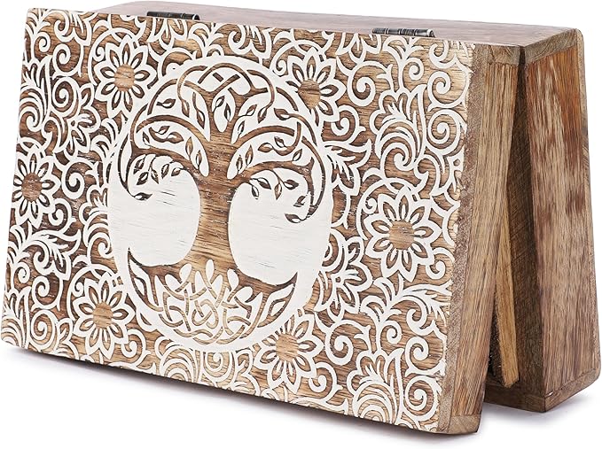 Ajuny Tree of Life Pattern Decorative Box Keepsake Trinket Holder Treasure Chest Jewelry Organizer for Necklaces Watch Storage Boxes Great for Gift- 8X5 Inch