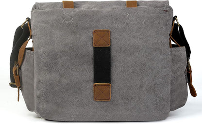 Sechunk Vintage Military Leather Canvas Laptop Bag Messenger Bags Medium