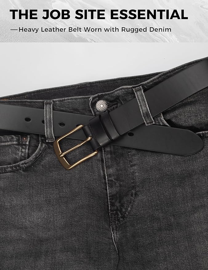 Mens Heavy Duty Full Grain Leather Belt - 1 1/2 Italian Genuine Leather with Sturdy Buckle for Jeans Casual Pants