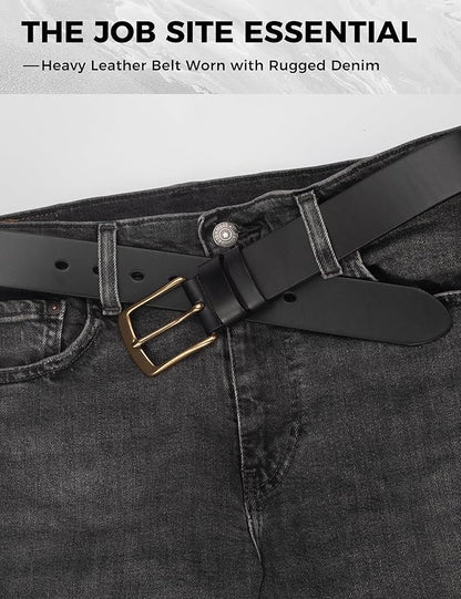 Mens Heavy Duty Full Grain Leather Belt - 1 1/2 Italian Genuine Leather with Sturdy Buckle for Jeans Casual Pants