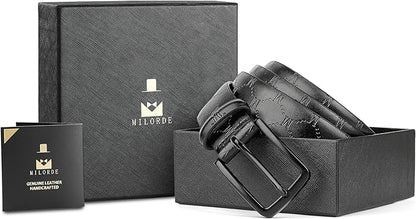 MILORDE Men's Genuine Leather Dress Belt, Handmade, 100% Cow Leather, Fashion & Classic Designs for Work Business and Casual