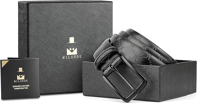 MILORDE Men's Genuine Leather Dress Belt, Handmade, 100% Cow Leather, Fashion & Classic Designs for Work Business and Casual