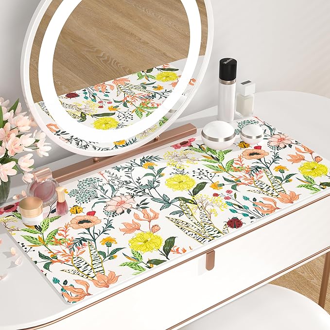 QiyI Floral Large Mouse Pad, Colorful Desk Mat for Desktop, Women Girls Desk Accessories Office Décor, PU Leather Waterproof Big Gaming Mousepad, Blooming Flowers Desk Pad Computer Mat, 31.5" x 15.7"