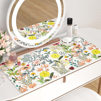 QiyI Floral Large Mouse Pad, Colorful Desk Mat for Desktop, Women Girls Desk Accessories Office Décor, PU Leather Waterproof Big Gaming Mousepad, Blooming Flowers Desk Pad Computer Mat, 31.5" x 15.7"