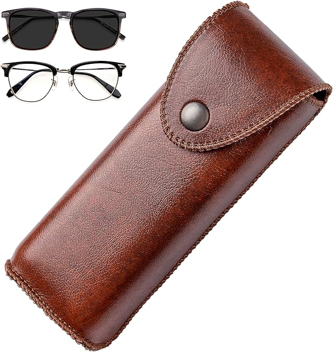 Hard Eyeglass Case With Belt Loop, PU Leather Glasses Case, Eyeglasses Cases, Reading Glass Case, Spectacles Box For Eyeglass, Classic Style Brown Eyeglass Case Small