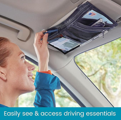 High Road Car Visor Organizer with Secure Zip Pockets, Sunglasses Holder and Clear Registration and Insurance Pocket - Heavy Duty Straps Fit Most Car, SUV and Truck Visors (6)